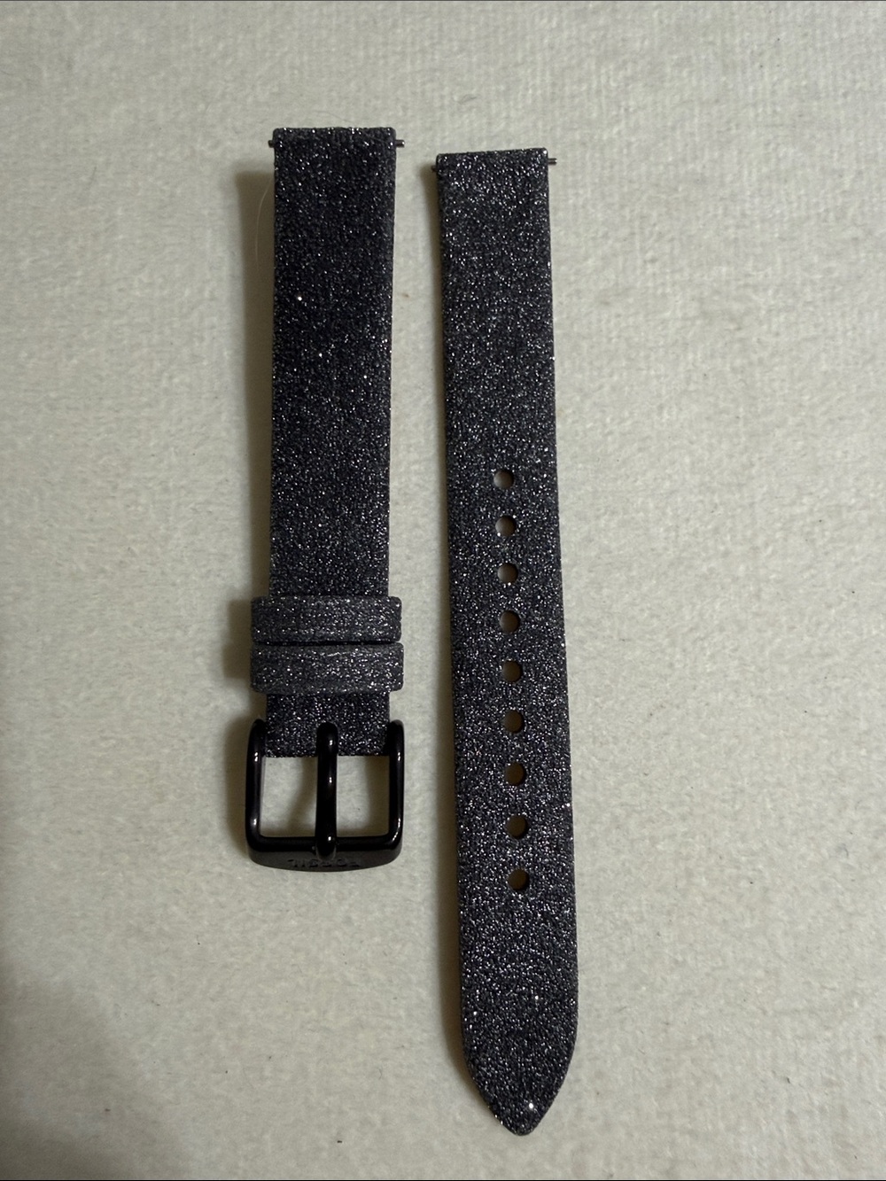 14mm Fossil Sparkle Black/Silver  Glitter LeatherWatch Strap